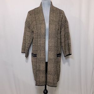 JOSEPH Ribkoff open cardigan pockets faux leather/crystals trim Women’s XS/S